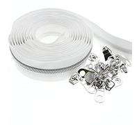 SHUNLI #5 Cremalleras de bobina de nailon metálico por The Yard, cinta de cremallera blanca a granel de 10 yardas con 25 dientes plateados, cremalleras de costura para bricolaje, costura, manualidades, bolsas, monedero