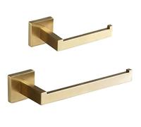 SHUNLI Soporte dorado para rollo de papel higiénico + soporte para toallas de mano, juego de accesorios de baño de oro cepillado, soporte de papel higiénico montado en la pared, barra de toalla, acero