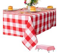 Shunshi Paquete de 2 manteles de plástico de 137 x 274 cm, manteles rectangulares desechables a cuadros, impermeables y a prueba de derrames, se pueden limpiar con un paño para suministros de fiesta