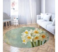 SHUODAOCO 120cm Alfombra de área Redonda de narcisos para Sala de Estar alfombras Circulares Lavables a máquina de Pelo bajo Antideslizantes Modernas para Dormitorio floración Comedor hogar Oficina