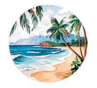 SHUODAOCO Alfombra Redonda de Pintura de Paisaje de Playa - Alfombras de Goma con Respaldo de Agua de Cielo de árboles de Coco para Sala de Estar Comedor Sala de Juegos 200cm