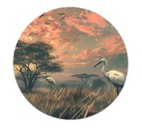 SHUODAOCO Alfombra Redonda de Pintura de Paisaje Natural - Alfombras Suaves Antideslizantes Resistentes a Las Manchas de árbol de Garza del Cielo Naranja para Sala de Juegos de guardería 200cm