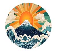 SHUODAOCO Alfombra Redonda Japonesa de montaña 90cm - Alfombras de Olas de Amanecer Naranja Cumbre Azul Alfombra Suave Lavable Antideslizante para Sala de Estar Dormitorio Entrada