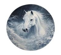 SHUODAOCO Alfombras de área Redondas de Animales 90cm - Alfombras Modernas de círculo de tormenta de Nieve de Caballo Blanco Antideslizante para Dormitorio Entrada Sala de Estar Hotel