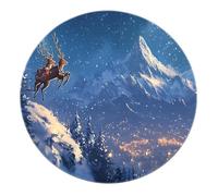 SHUODAOCO Alfombras de área Redondas de Renos con montañas Nevadas 90cm - Paseo en Trineo Cielo Estrellado Alfombra Azul Suave Lavable para decoración del hogar Baño Sala de Estar