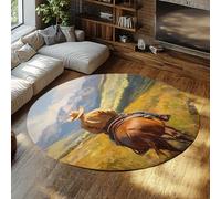 SHUODAOCO Alfombras de área Redondas Western Cowboy 4'Round - Alfombra Circular Lavable de Pila Baja Impresión de Pradera de montaña de Caballos para Sala de Estar Dormitorio Entrada de vestíbulo