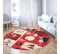 SHUODAOCO Alfombras Redondas de Acento Retro para Fiestas 200cm para decoración de Festivales Alfombra de declaración de Navidad Santa & Elemento de Vacaciones Alfombra Lavable de Pelo bajo Rojo