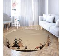 SHUODAOCO Alfombras Redondas Deer & Forest 60cm - Alfombra de círculo Suave Lavable de Estilo Tono Tierra para decoración de Sala de Estar Dormitorio Porche de terraza acristalada