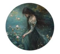 SHUODAOCO Alfombras Redondas Verdes Water Lily Maiden 180cm - Alfombra de círculo Suave Plegable Estilo Pintura al óleo para Dormitorio Sala de Estar Sala de conferencias