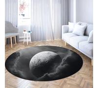 SHUODAOCO Moon Clouds Circle Door Mat 200cm - Alfombras Redondas Plegables Antideslizantes para Dormitorio para Sala de Estar Patio balcón habitación de Invitados Pasillo Negro Blanco