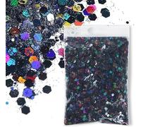 SHUOHONG 100g Purpurina Cara Festival, 3 Tamaños Mezclados Glitter Maquillaje, Brillantes para la Cara, Purpurina Pelo, Brillo Uñas para Manualidades Brillante Decoración Festival (Negro)