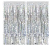 SHUOHONG 2 Piezas Cortinas de Oropel, Metálica Foil Fringe Cortinas Flecos, Brillante Metálico Cortina Cumpleaños, Cortinas Flecos para Decoración de Fondo, Decoracion Fiesta Navidad (Plata)