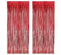 SHUOHONG 2 Piezas Cortinas de Oropel, Metálica Foil Fringe Cortinas Flecos, Brillante Metálico Cortina Cumpleaños, Cortinas Flecos para Decoración de Fondo, Decoracion Fiesta Navidad Boda (Rojo)
