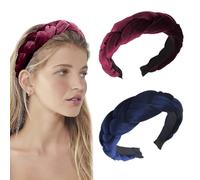 SHUOHONG 2 Piezas Diadema Mujer, Tejido de Terciopelo Cinta para El Cabello Vintage, Anchas de Pelo Trenza, Niña Moda
