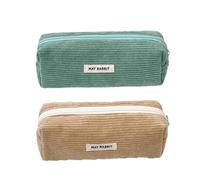 SHUOHONG 2 Piezas Grande Capacidad Estuche Pana, Bolsa Papelería con Cremallera, Color Sólido, Estuche para Lápices, Papelería para Adolescentes (Albaricoque+Verde Claro)