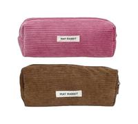 SHUOHONG 2 Piezas Grande Capacidad Estuche Pana, Bolsa Papelería con Cremallera, Color Sólido, Estuche para Lápices, Papelería para Adolescentes (Rosa Oscuro+Marrón)