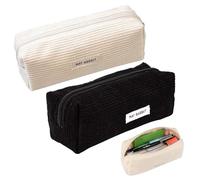 SHUOHONG 2 Piezas Grande Capacidad Estuche Pana, Bolsa Papelería con Cremallera, Color Sólido, Estuche para Lápices, Papelería para Niños y Niñas Adolescentes (Blanco+Negro)