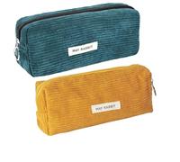 SHUOHONG 2 Piezas Grande Capacidad Estuche Pana, Bolsa Papelería con Cremallera, Estuche Simple Color Sólido, Estuches para Lápices, Estuches Papelería para Niños y Niñas Adolescentes (Verde+Amarillo)