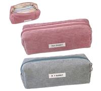SHUOHONG 2 Piezas Grande Capacidad Estuche Pana, Bolsa Papelería con Cremallera, Estuche Simple Color Sólido, Estuches para Lápices, Estuches Papelería para Niños y Niñas Adolescentes (Gris+Rosa)