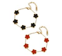 SHUOHONG 2 Piezas Pulsera Trebol, Elegante y con Estilo de Cuatro Hojas de Trébol Pulsera, Pulsera Mujer, Pulseras Acero Inoxidable Mujer Pulseras de La Suerte con Forma de Trébol Chapado (Rojo+Negro)