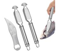 SHUOHONG 2 Piezas Removedor Escamas Pescado de Acero Inoxidable, 1 Raspador Escamas Pescado en Forma de Espada, Descamador de Pescado, Quitar Escamador de Pescado, Herramientas de Pescado para Cocina