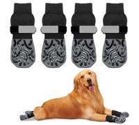 SHUOHONG 4 Piezas Calcetines Antideslizantes para Perro, de Doble Cara con Control de Tracción en Suelos de Madera, Velcro Ajustable para Mejorar El Agarre en Interiores (M)