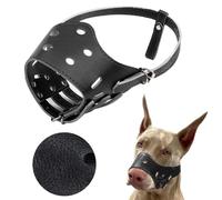 SHUOHONG Bozales de Boca de Perro Transpirable de Malla, Bozal Perro, Antiladridos Ajustable, Evitar Que Masticar/Alimentar/Morder (PU-Negro-XL)