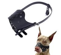 SHUOHONG Bozales de Boca de Perro Transpirable de Malla, Bozal Perro, Antiladridos Ajustable, Evitar Que Masticar/Alimentar/Morder (PU-Negro-M)