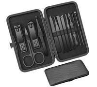 SHUOHONG Kit Manicura, 12 Piezas de Acero Inoxidable Cortauñas, Kit Uñas Cuidado Personal de Manicura de Viaje Set de Cortauñas Kit, con Estuche de Viaje Portátil de Cuero para Hombres Mujeres