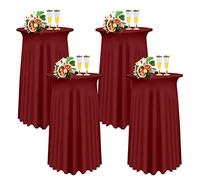 SHUOJIA 1/2/4 Paquetes De Fundas para Mesa De Cóctel,Mantel Redondo Elástico De Licra con Falda, Falda De Mesa De Cóctel para Mesa De Banquete De Boda De Fiesta (Deep Red,4Pcs-80cm)