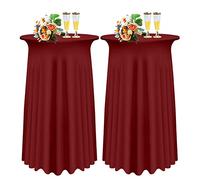 SHUOJIA 1/2/4 Paquetes De Fundas para Mesa De Cóctel,Mantel Redondo Elástico De Licra con Falda, Falda De Mesa De Cóctel para Mesa De Banquete De Boda De Fiesta (Deep Red,2Pcs-80cm)