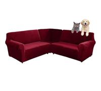 SHUOJIA Funda de sofá elástica en Forma de L, de Terciopelo, Cubierta del sofá de la Esquina de 3 Piezas L Forma para sofá esquinero de 5/7 plazas,Antideslizante, Suave y Lavable (Wine Red,5-Seater)