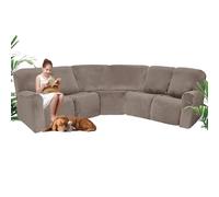 SHUOJIA Funda Sofá Rinconera 5 Plazas Elástica, Funda Sofá Esquinero Sofá Cheslong, Terciopelo Protector Sofá Esquinero 7 Piezas, Antideslizante Funda Sofá (Brown)