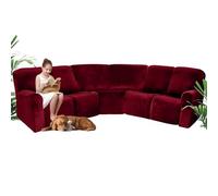 SHUOJIA Funda Sofa Rinconera 5 Plazas Elastica, Fundas Sofa Esquinero Sofa Cheslong, Terciopelo Protector Sofa Esquinero 7 Piezas, Antideslizante Funda Sofa (Burgundy)