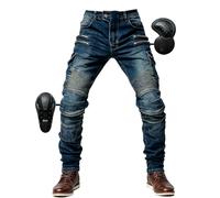 SHUOJIA Hombre Motocicleta Pantalones Jeans con Protección Motorcycle Biker Pant 4 X Equipo De Protección (Blue,XL)
