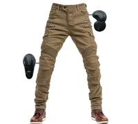 SHUOJIA Hombre Motocicleta Pantalones Jeans con Protección Motorcycle Biker Pant 4 X Equipo De Protección (Khaki,XXL)