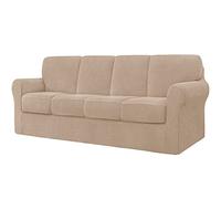 SHUOJIA Juegos De Fundas De Sofá con Respaldos Separados Y Cojines para Asientos,Funda De Sofá Antideslizante con Banda Elástica,Protector De Muebles De Jacquard Elástico (Beige,4 Seater(240-290cm))