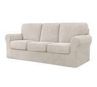 SHUOJIA Juegos De Fundas De Sofá con Respaldos Separados Y Cojines para Asientos,Funda De Sofá Antideslizante con Banda Elástica,Protector De Muebles De Jacquard Elástico (Ivory,3 Seater(185-234cm))
