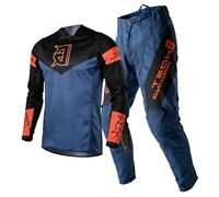 SHUOJIA Maillot MTB Pantalones de Camiseta de Motocross Traje Hombres Bicicleta Sucia Juego de Engranajes MX Mujeres Fuera del Camino Montando Adulta Ropa de Carrera (Blue,L)