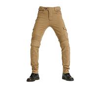 SHUOJIA Pantalones De Mezclilla De Motocicleta para Hombre, con Equipo De Protección, Jeans Rectos Anticaída, Pantalones De Motocicleta De Carreras (Khaki,M)