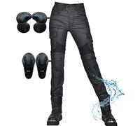 SHUOJIA Women Motorbike Jeans Motorcycle Protective Trouser Windproof Waterproof Coated Motorcycle Pants,with 2 Pair Protect Hip & Knee Removable Pads Multiple Pockets Jean (Black,L)