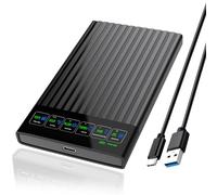 ShuoLe Carcasa de disco duro externo SATA a USB 3.0/3.1/3.2 tipo C de 2.5 pulgadas con pantalla LCD para disco duro SATA HDD/SSD de 7 mm/9.5 mm 2.5 pulgadas con UASP sin herramientas, compatible con