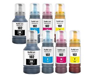 SHUOLEI 102 Tinta ET-2850 ET-4850 ET-3850 ET-2856 ET-4856 Compatible con Epson 102 Cartucho de Tinta Multipack para ET-4850 ET-2750 ET-2756 ET-4750 ET-2851 ET-15000(8-Pack)
