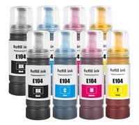 SHUOLEI 104 Tinta Compatible con Epson 104 Cartucho de Tinta Multipack para ET-1810 ET-2726 ET-2810 ET-2811 ET-2812 ET-2814 ET-2815 ET-2820 ET-2821 ET-2825(8Pack 2 Negro/2 Cian/2 Magenta/2 Amarillo)