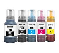 SHUOLEI 105 106 Tinta Compatible con Epson 105 106 Cartucho de Tinta Multipack para L-7160 L-7180 ET-7700 ET-7750 (5-Pack, Negro/Foto Negro/Cian/Magenta/Amarillo)