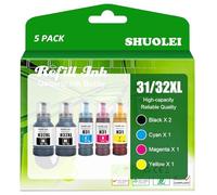SHUOLEI Botella de tinta de repuesto 31 32XL compatible con HP31 32 XL funciona con Smart Tank 7301 6001 7602 5101 7001 Smart Tank Plus 551 651 455 457 450 (5 unidades, 2 negro/cian/magenta/amarillo)