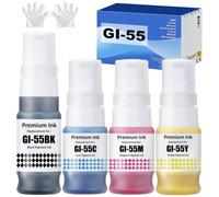 SHUOLEI GI55 Tinta Compatible con Canon GI-55 Botellas de Recarga de Tinta para MAXIFY GX1050 GX2050 (4 Colores Negro/Cian/Magenta/Amarillo)