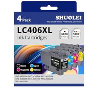 SHUOLEI LC406XL Cartucho de tinta compatible con Brother LC406XL LC406 de alto rendimiento, funciona con MFC-J4335DW MFC-J4345DW MFC-J4535DW MFC-J5855DW MFC-J5955DW MFC-J6555DW MFC-J6955DW (paquete de