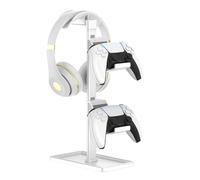 SHUOSUO Soporte Auriculares, Soporte Mando para Xbox PS5 PS4 Switch, Soporte para Cascos con Organizador de Almacenamiento, Gaming Accesorios Escritorio Universal (Blanco)