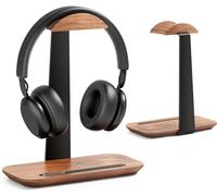 SHUOSUO Soporte de Auriculares de madera de nogal, Soporte para Cascos escritorio con base de almacenamiento, compatible con AirPods Max, Beats, Bose, Sony, Sennheiser, Gaming, etc